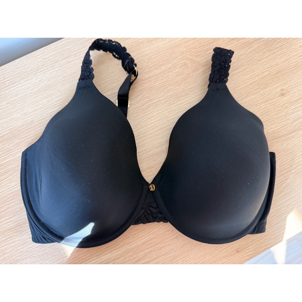 Natori Black Lace Trim Contour Underwire Bra 34DDD Full Coverage Seamless Cup